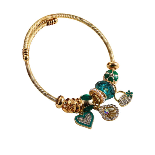 Golden Emerald Charm Bracelet