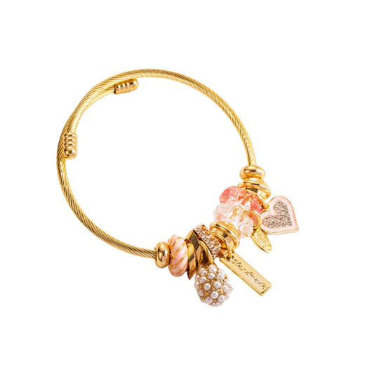 Golden Pink Rose Charm Bracelet
