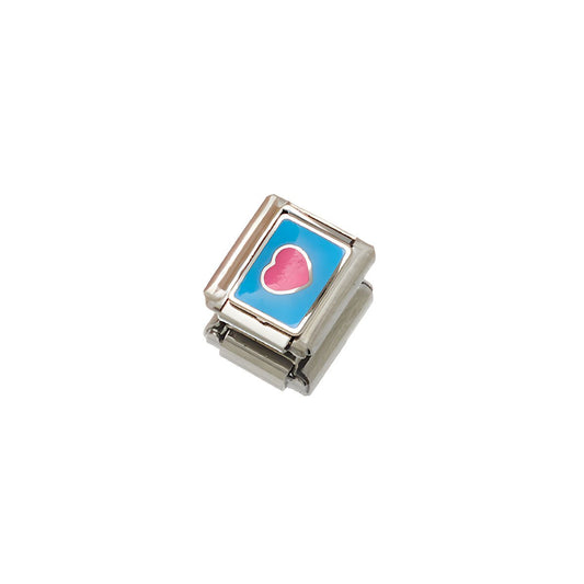 Blue Retro Heart Charm